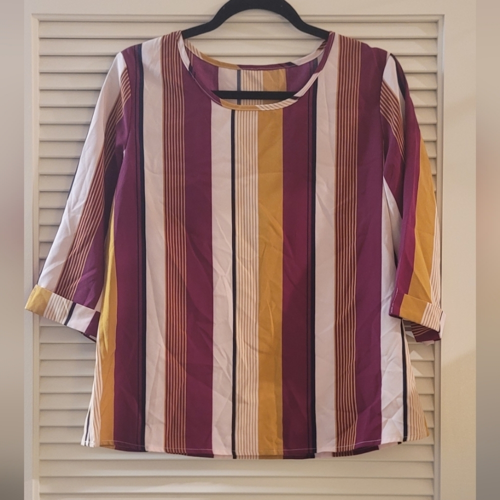 SHEIN- Multi-Coloured Striped Scoop-Neck Lightweight Top